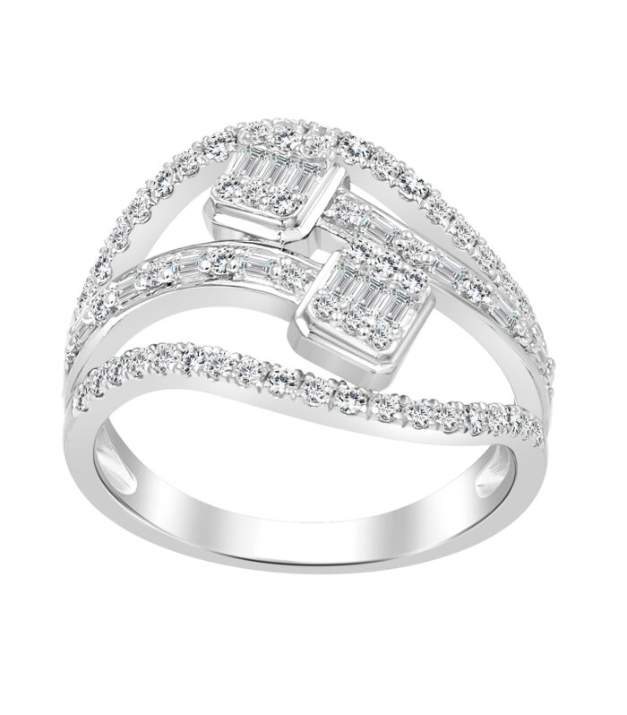 LADIES RING 0.75CT ROUND/BAGUETTE DIAMOND 14K WHITE GOLD