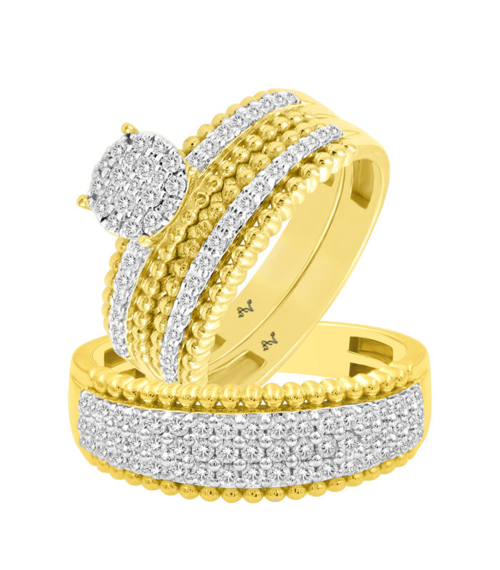 LADIES TRIO SET 1.00CT ROUND DIAMOND 10K YELLOW GOLD
