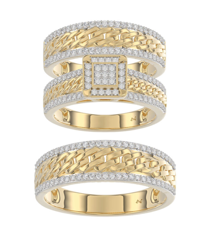 LADIES TRIOS SET 0.50CT ROUND DIAMOND 10K YELLOW GOLD