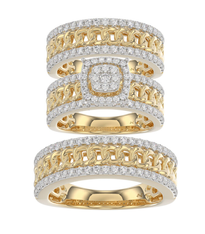 LADIES TRIO SET 1.50CT ROUND DIAMOND 10K YELLOW GOLD