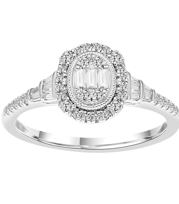 LADIES RING 0.33CT ROUND/BAGUETTE DIAMOND 14K WHITE GOLD (SI QUALITY)