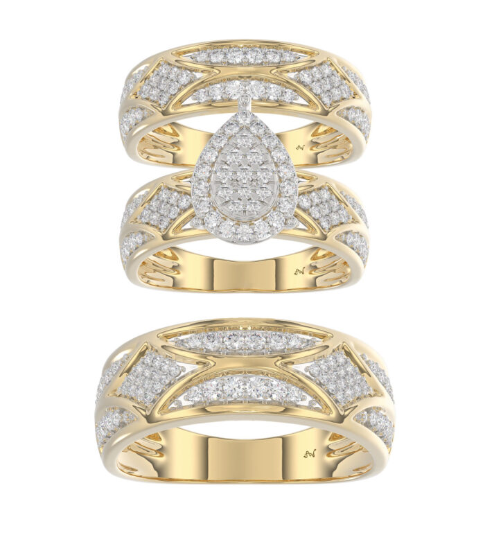 LADIES TRIO SET 1.33CT ROUND DIAMOND 10K YELLOW GOLD