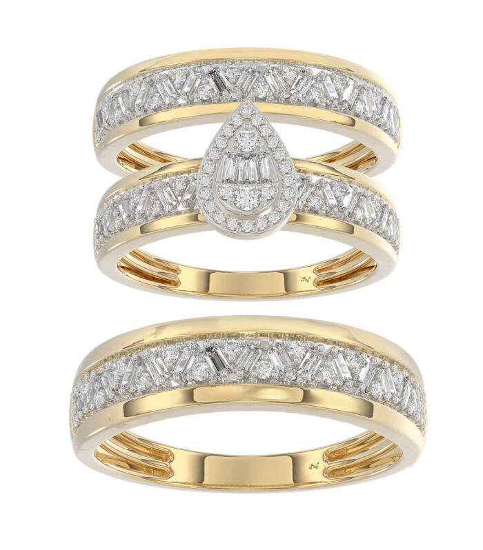 LADIES TRIO SET 1.00CT ROUND/BAGUETTE DIAMOND 10K YELLOW GOLD