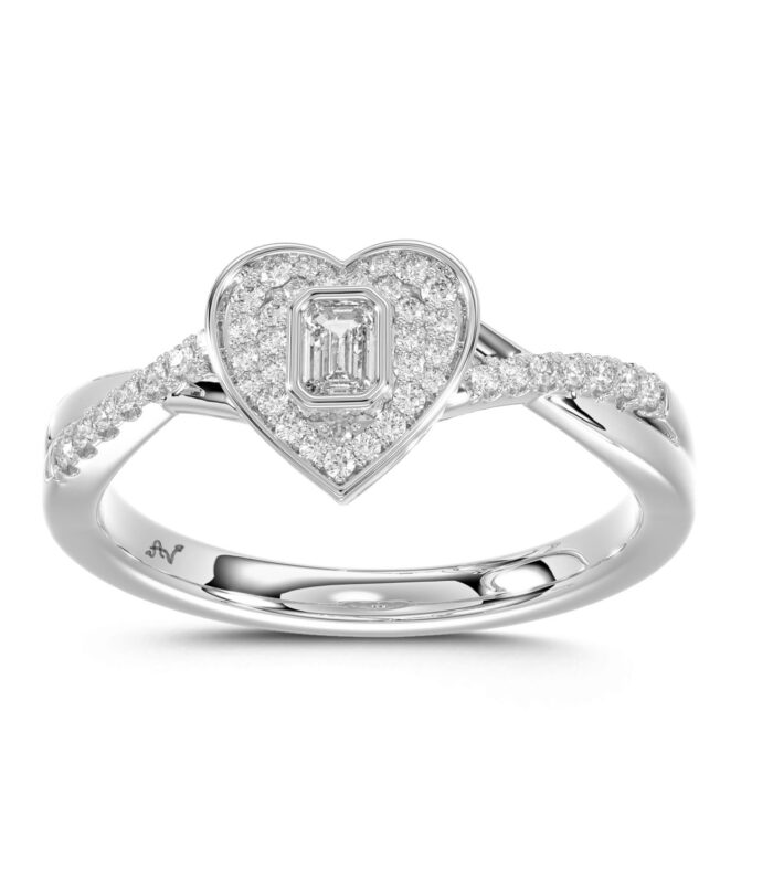 LADIES RING 0.25CT ROUND/EMERALD DIAMOND 14K WHITE GOLD