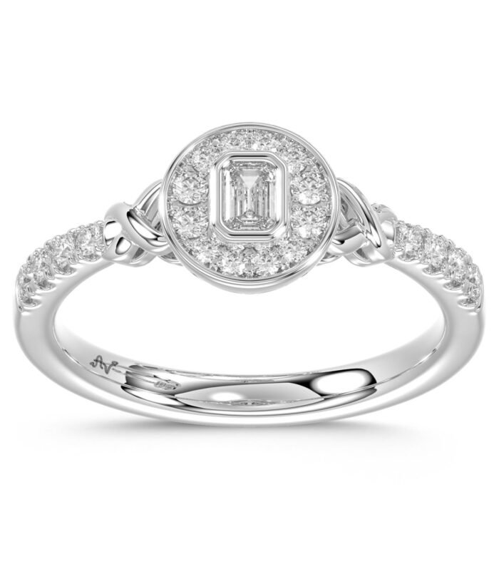 LADIES RING 0.33CT ROUND/EMERALD DIAMOND 14K WHITE GOLD