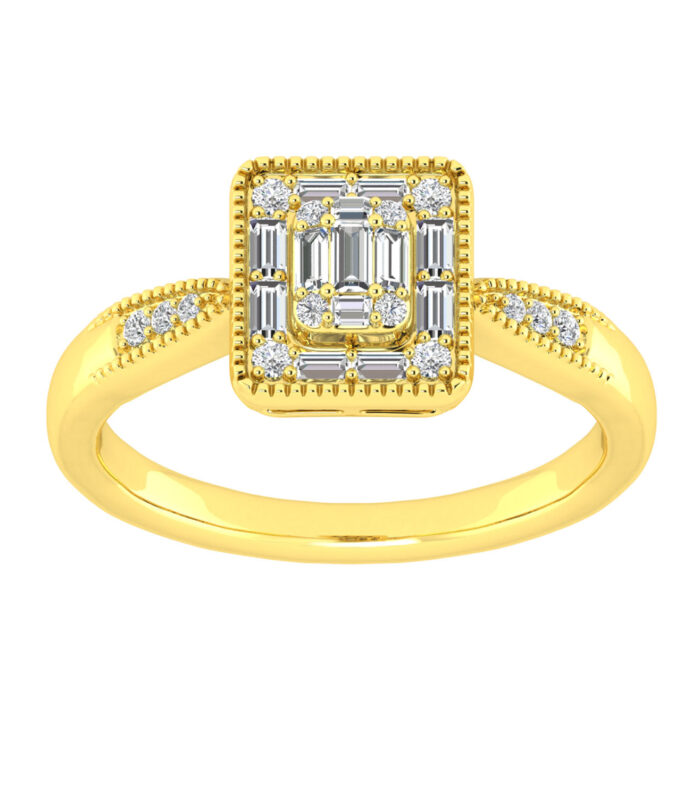 LADIES RING 0.25CT ROUND/BAGUETTE DIAMOND 14K YELLOW GOLD