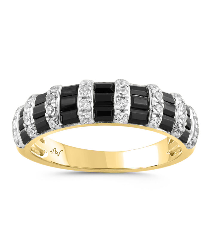 LADIES BAND 1.00CT ROUND/BLACK/BAGUETTE DIAMOND 14K YELLOW GOLD