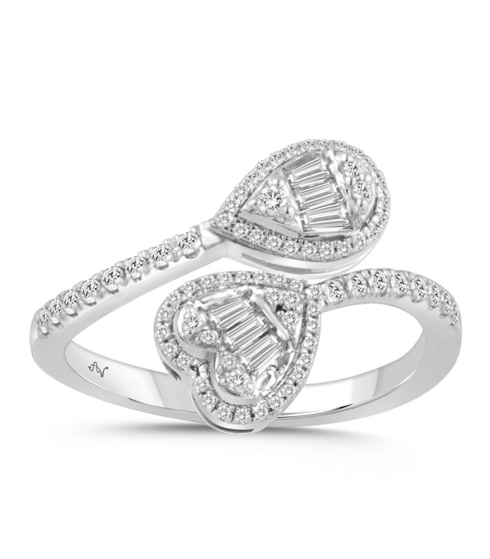 LADIES RING 0.40CT ROUND/BAGUETTE DIAMOND 14K WHITE GOLD