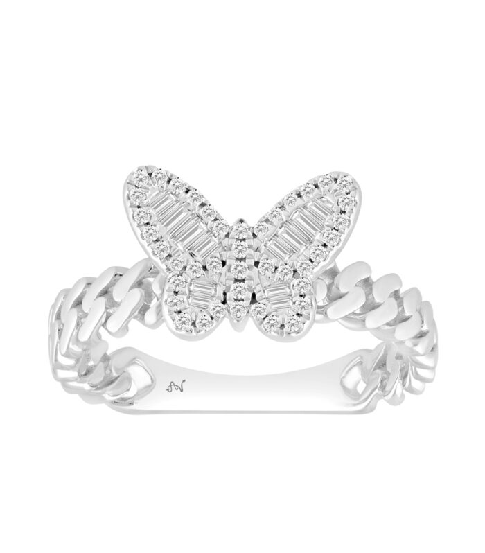 LADIES RING 0.25CT ROUND/BAGUETTE DIAMOND 14K WHITE GOLD