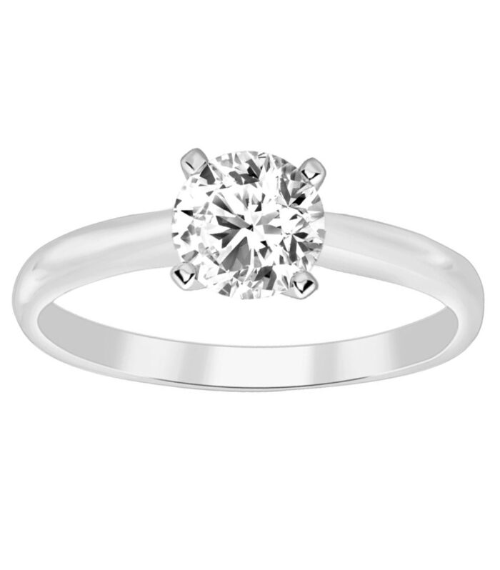 LADIES SOLITAIRE RING 0.50CT ROUND DIAMOND 14K WHITE GOLD