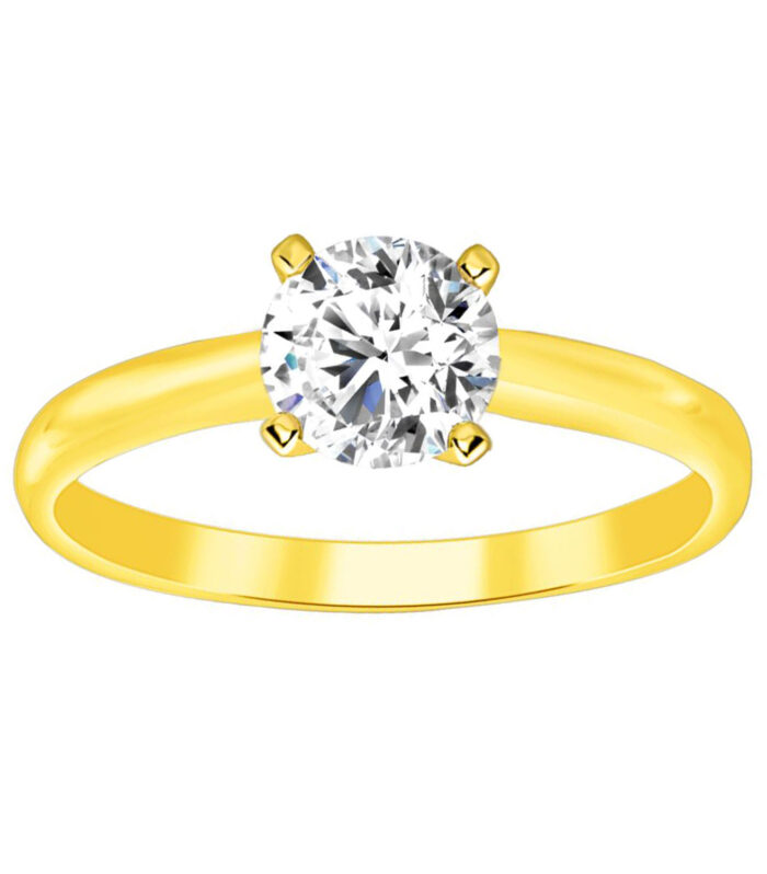 LADIES SOLITAIRE RING 0.50CT ROUND DIAMOND 14K YELLOW GOLD