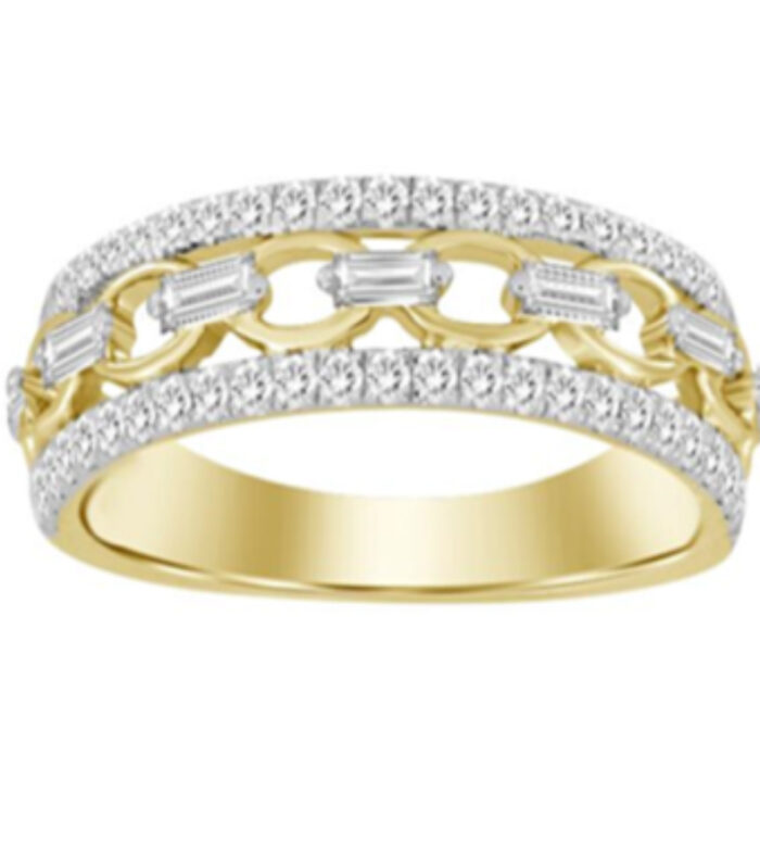 LADIES BAND 0.50CT ROUND/BAGUETTE DIAMOND 14K YELLOW GOLD