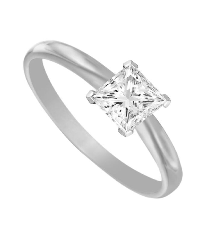 SOLITAIRE LADIES RING 0.20CT PRINCESS DIAMOND 14K WHITE GOLD