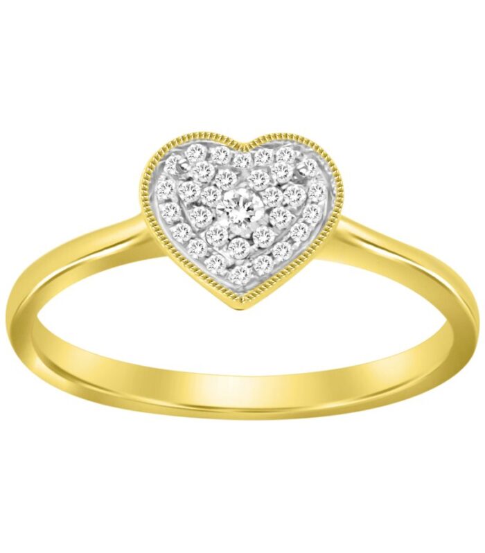 LADIES HEART RING 0.10CT ROUND DIAMOND 10K YELLOW GOLD