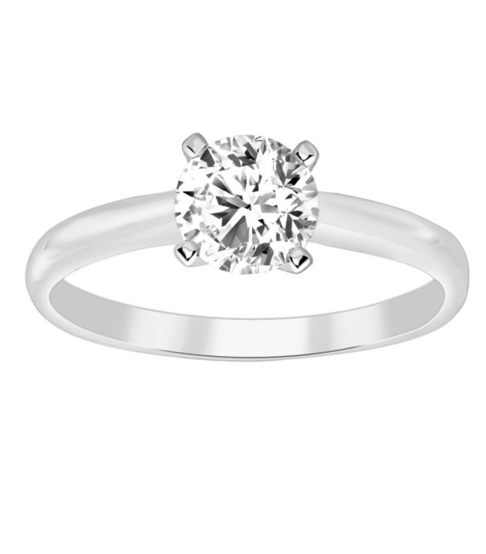 LADIES SOLITAIRE RING 1.00CT ROUND DIAMOND 14K WHITE GOLD