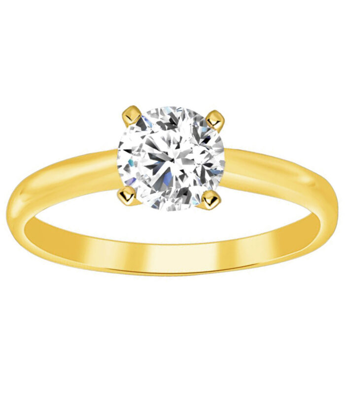 LADIES SOLITAIRE RING 1.00CT ROUND DIAMOND 14K YELLOW GOLD