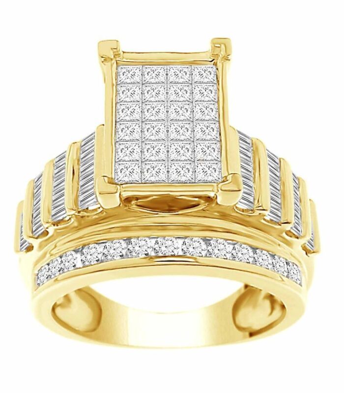 LADIES RING 2.00CT ROUND/PRINCESS/BAGUETTE DIAMOND 10K YELLOW GOLD