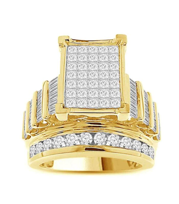 LADIES RING 3.00CT ROUND/PRINCESS/BAGUETTE DIAMOND 10K YELLOW GOLD