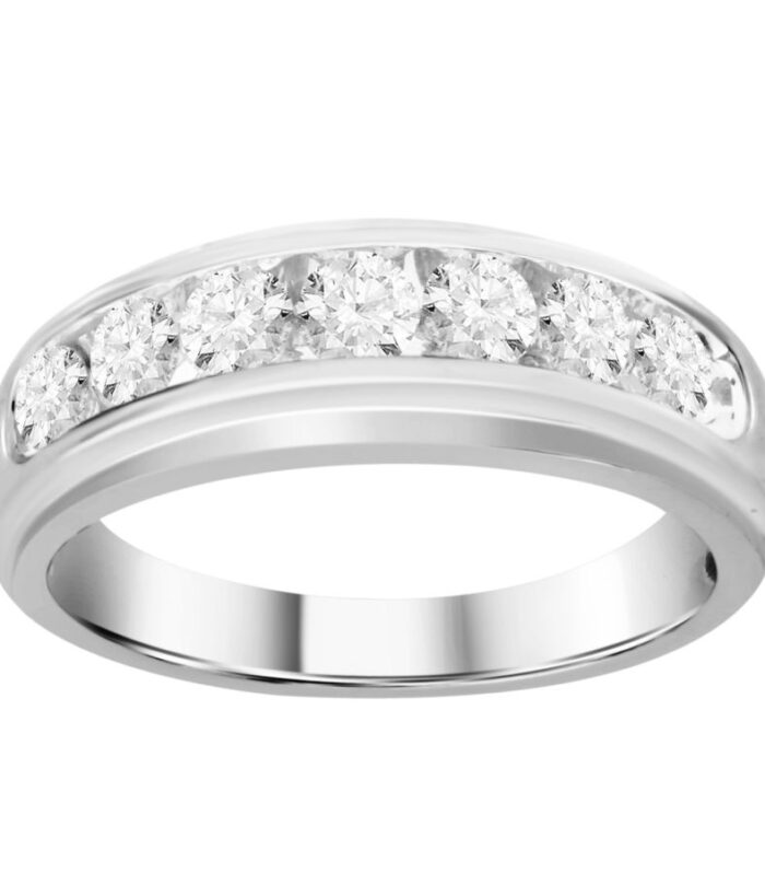 MEN'S  BAND 1.00CT ROUND DIAMOND 14K WHITE GOLD