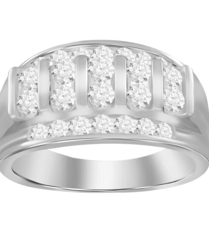 MEN'S BAND 1.50CT ROUND DIAMOND 14K WHITE GOLD