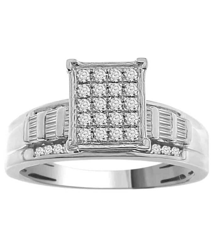 LADIES RING 0.50CT ROUND/BAGUETTE DIAMOND 10K WHITE GOLD