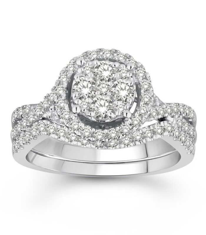 LADIES BRIDAL SET 1.00CT ROUND DIAMOND 14K WHITE GOLD