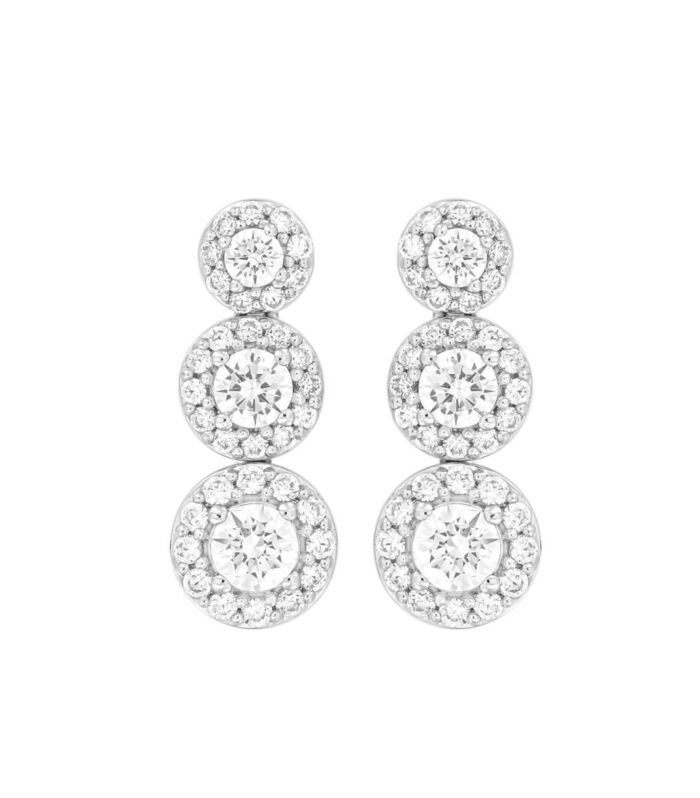 LADIES EARRINGS 3 3/4CT ROUND DIAMOND 14K WHITE GOLD (CENTER STONE ROUND DIAMOND 1 1/3C T )