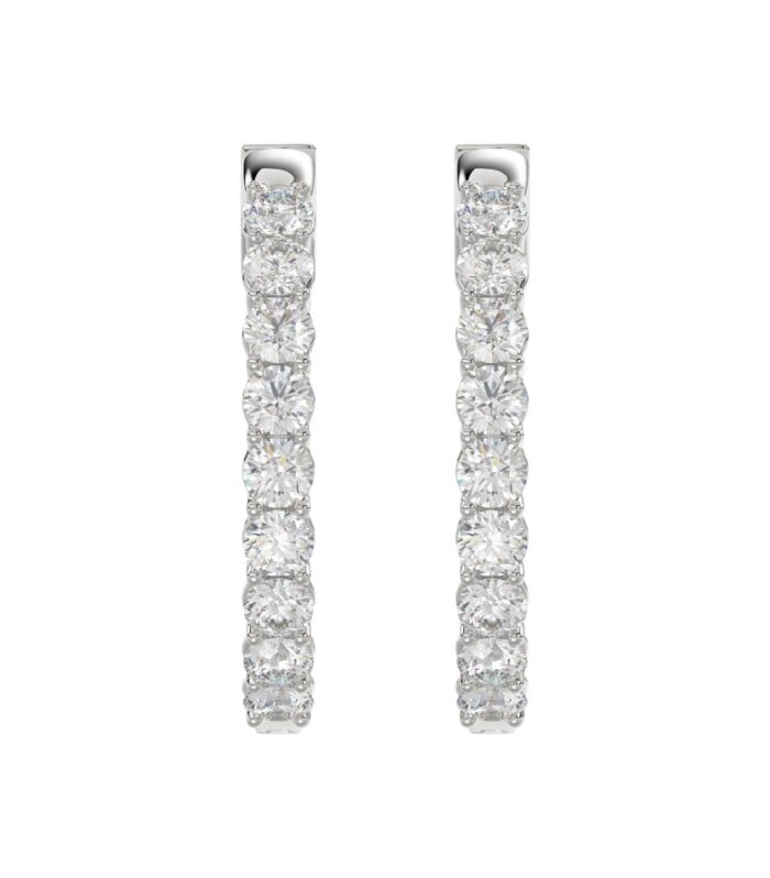 LADIES HOOP EARRINGS 5CT ROUND DIAMOND 14K WHITE GOLD