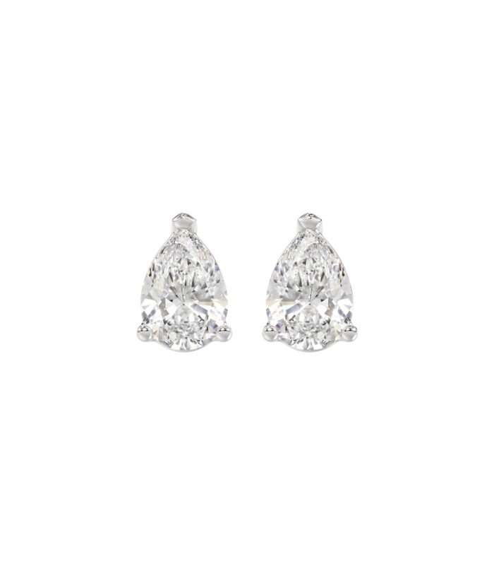 LADIES SOLITAIRE EARRINGS 1 1/2CT PEAR DIAMOND 14K WHITE GOLD