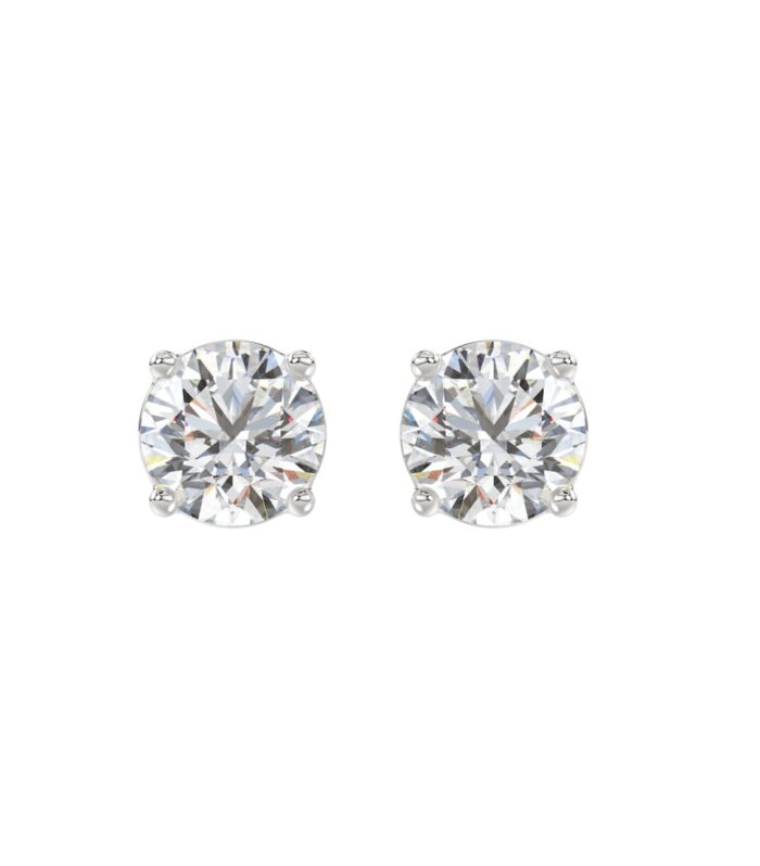 LADIES SOLITAIRE EARRINGS 3CT ROUND DIAMOND 14K WHITE GOLD (CENTER STONE ROUND DIAMOND 1 1/2CT)