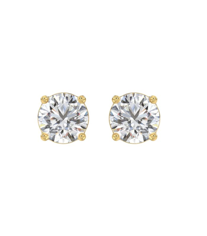 LADIES SOLITAIRE EARRINGS 3CT ROUND DIAMOND 14K YELLOW GOLD (CENTER STONE ROUND DIAMOND 1 1/2CT)