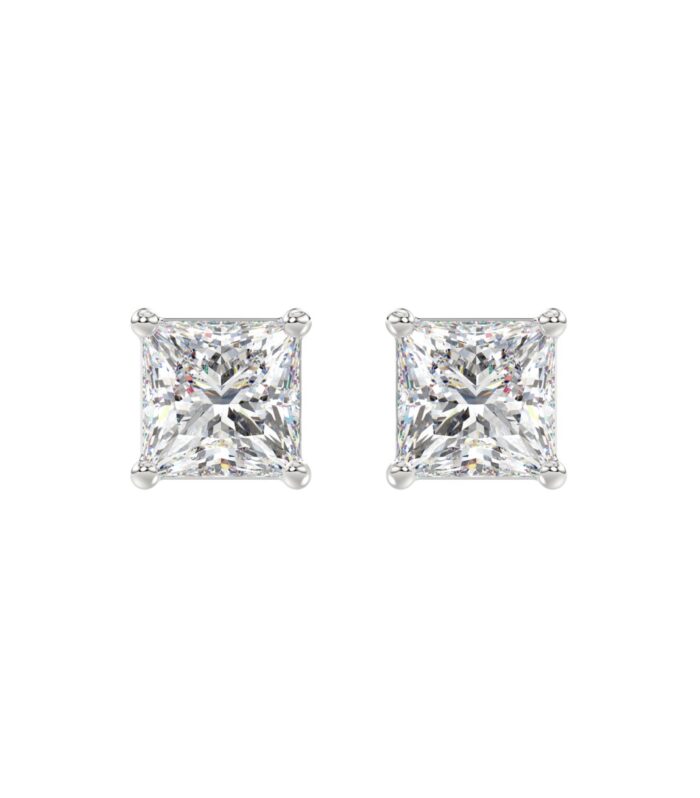 LADIES SOLITAIRE EARRINGS 3CT PRINCESS DIAMOND 14K WHITE GOLD