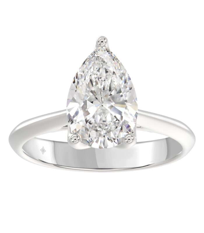 LADIES SOLITAIRE RING 3CT PEAR DIAMOND 14K WHITE GOLD