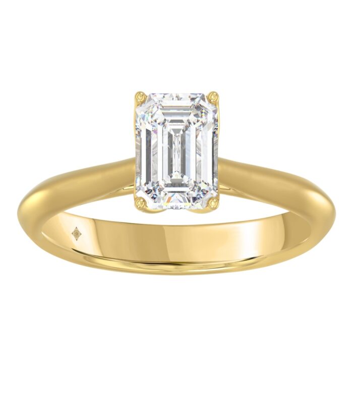 LADIES SOLITAIRE RING 1 1/2CT EMERALD DIAMOND 14K YELLOW GOLD