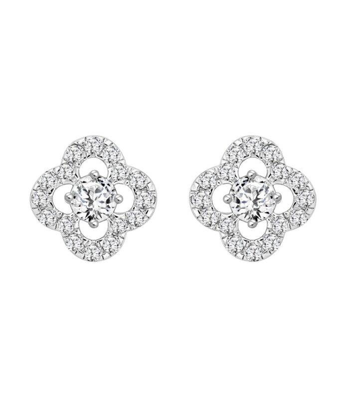 LADIES STUD EARRINGS 1CT ROUND DIAMOND 14K WHITE GOLD