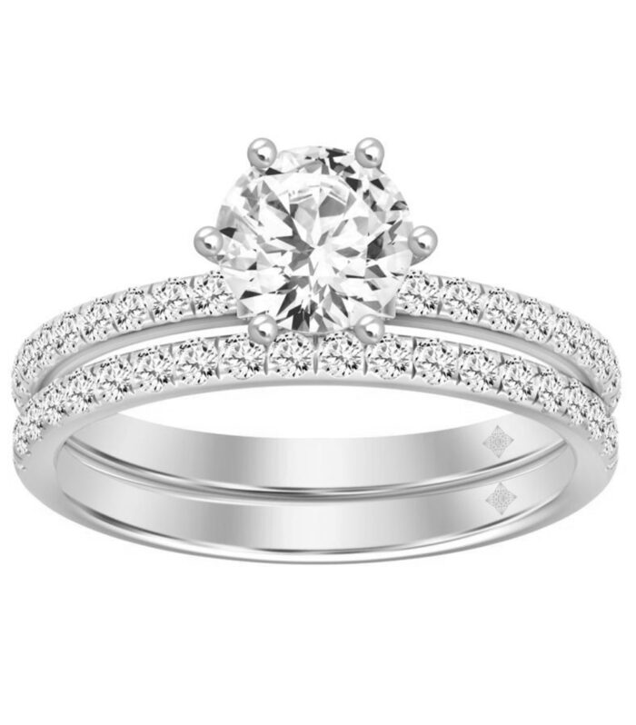 LADIES BRIDAL SET 1 1/2CT ROUND DIAMOND 14K WHITE GOLD (CENTER STONE ROUND DIAMOND 1CT)