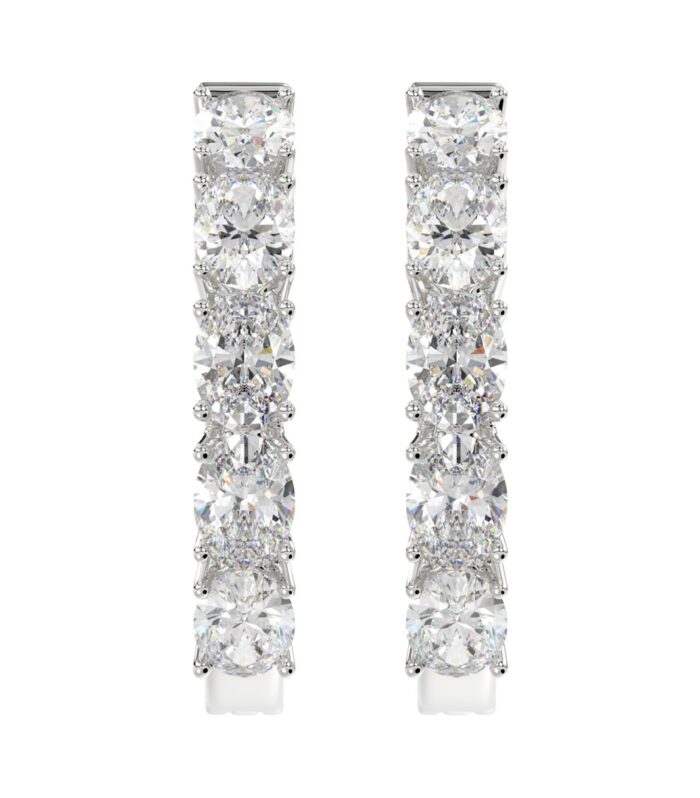 LADIES HOOP EARRINGS 2CT OVAL DIAMOND 14K WHITE GOLD