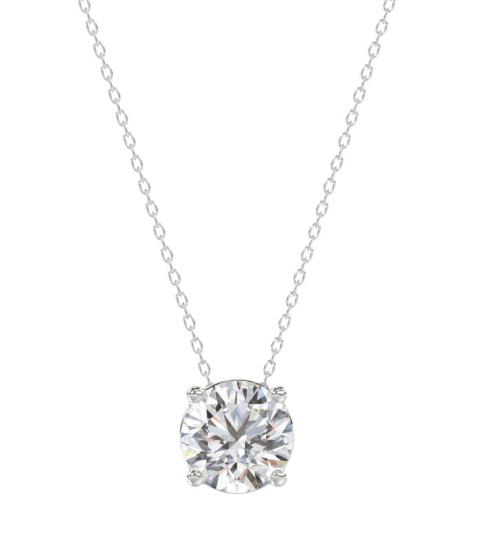 14K WHITE GOLD 1.00CT ROUND DIAMOND LADIES SOLITAIRE PENDANT WITH UNDER-PASS CHAIN (CENTER STONE ROUND DIAMOND 1CT)