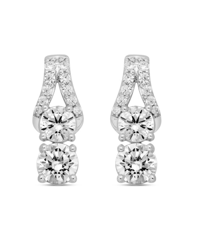 LADIES EARRINGS 2CT ROUND DIAMOND 14K WHITE GOLD