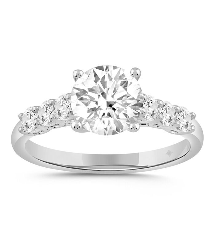14K WHITE GOLD 2 3/8CT ROUND DIAMOND LADIES RING (CENTER STONE ROUND DIAMOND 2CT )