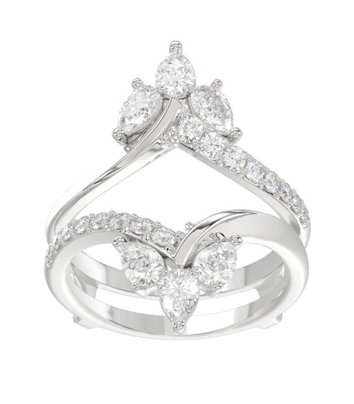 14K WHITE GOLD 1 1/4CT ROUND/PEAR DIAMOND LADIES WRAP RING