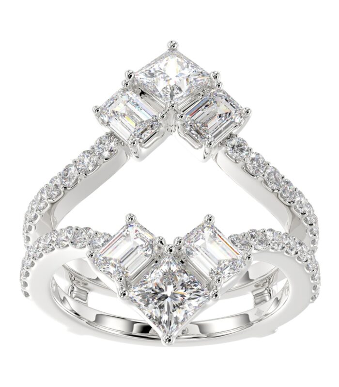 LADIES ENHANCERS RING 1 3/4CT ROUND/PRINCESS/EMERALD DIAMOND 14K WHITE GOLD