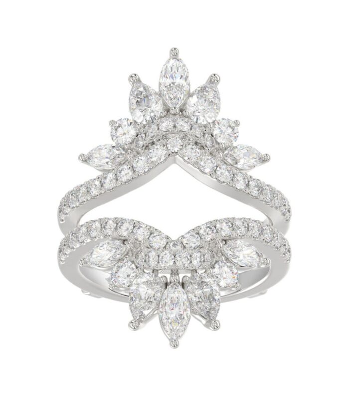 LADIES ENHANCERS RING 2 1/4CT ROUND/PEAR/MARQUISE DIAMOND 14K WHITE GOLD