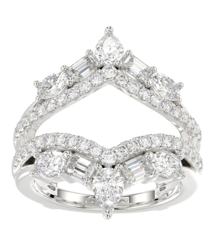 14K WHITE GOLD 1 3/4CT ROUND/EMERALD/PEAR/OVAL DIAMOND LADIES RING