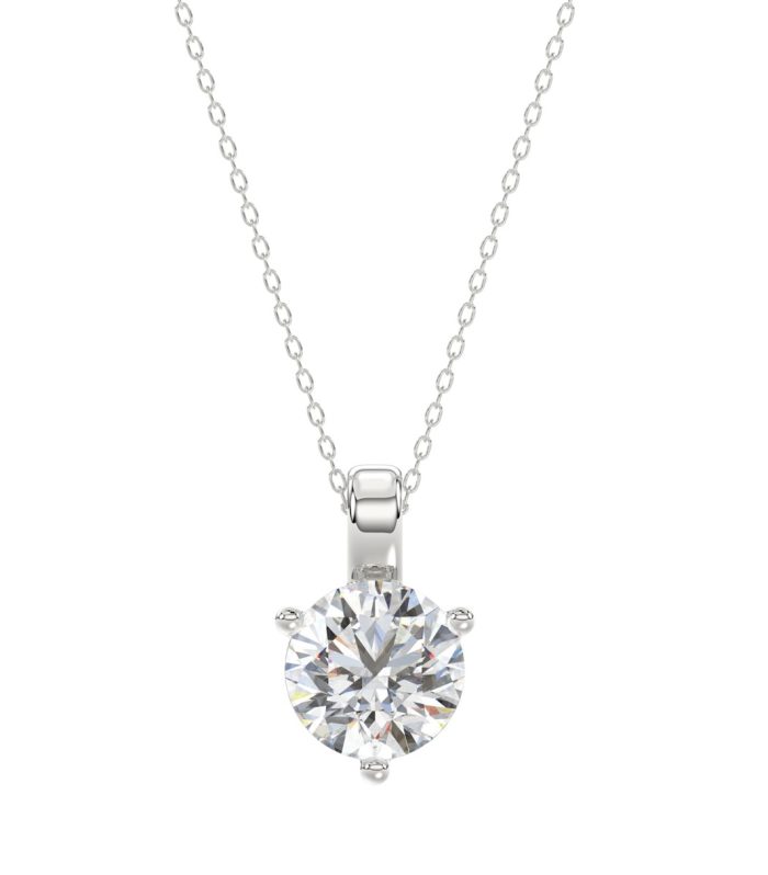 14K WHITE GOLD 1 1/2CT ROUND DIAMOND LADIES SOLITAIRE PENDANT WITH CHAIN