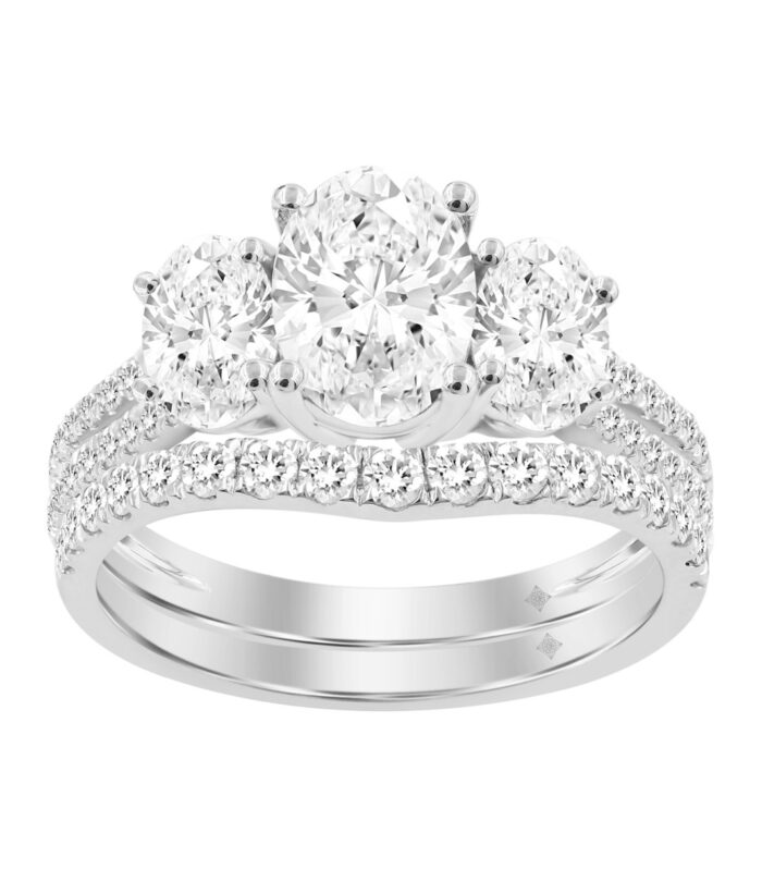 LADIES BRIDAL SET 2 3/8CT ROUND/OVAL DIAMOND 14K WHITE GOLD (CENTER STONE OVAL DIAMOND 1CT )