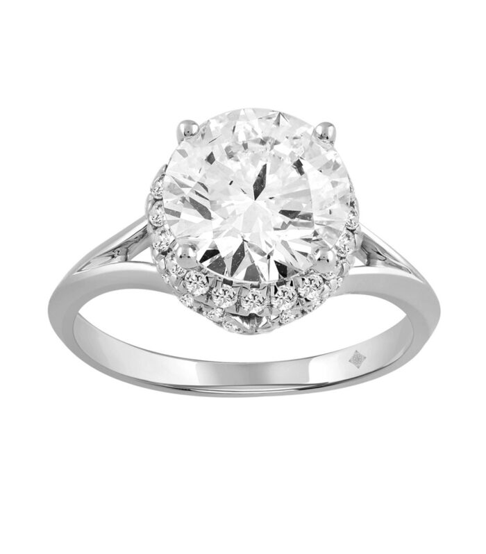 LADIES RING 3 3/8CT ROUND DIAMOND 14K WHITE GOLD (CENTER STONE ROUND DIAMOND 3CT )