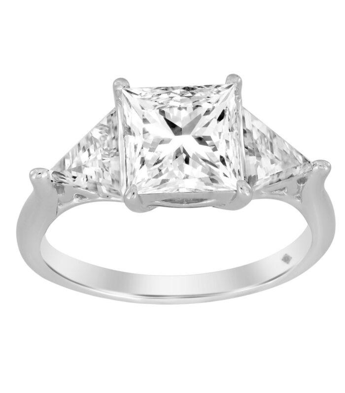 LADIES RING 3CT PRINCESS/TRILLION DIAMOND 14K WHITE GOLD (CENTER STONE PRINCESS DIAMOND 2CT )