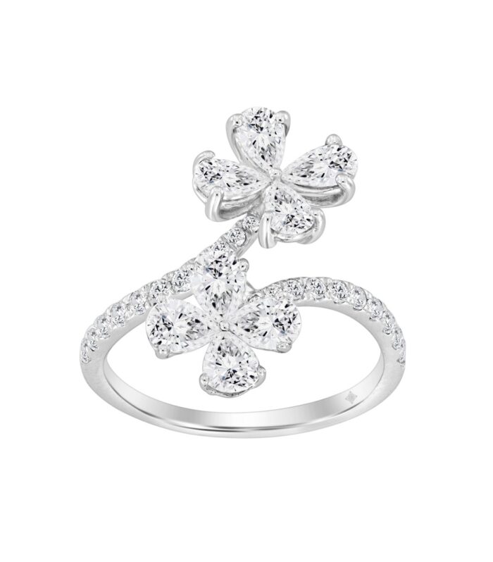 LADIES RING 1 3/4CT ROUND/PEAR DIAMOND 14K WHITE GOLD