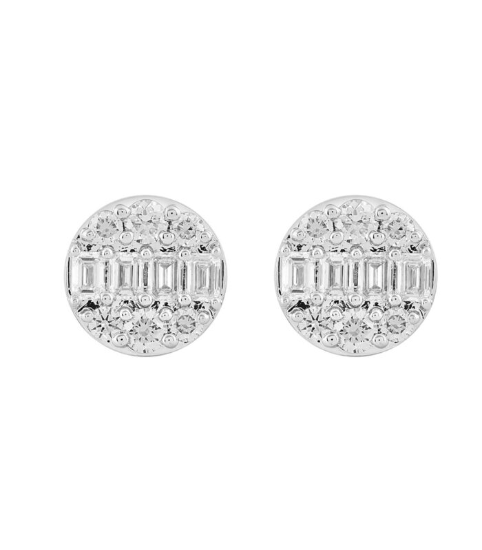 LADIES EARRINGS 1 1/2CTROUND/EMERALD DIAMOND 14K WHITE GOLD